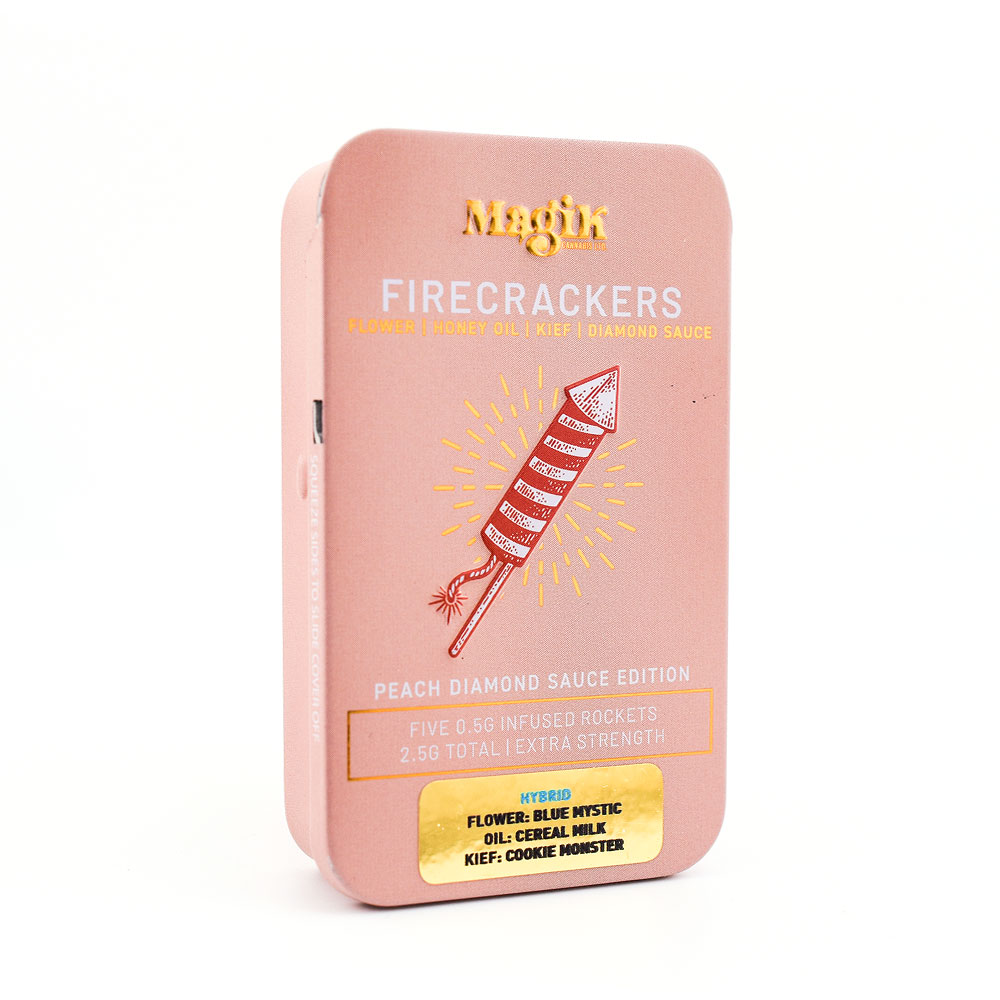 peach_Front_Firecracker_1000x1000 Magik's Firecrackers Infused Pre Roll Joints - Peach Diamond Sauce Edition - Image 1